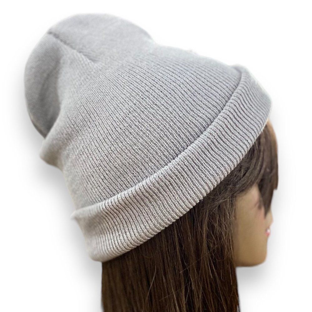 Y2K Streetwear Gray Rib Knit Skull Cap Beanies Hat NEW